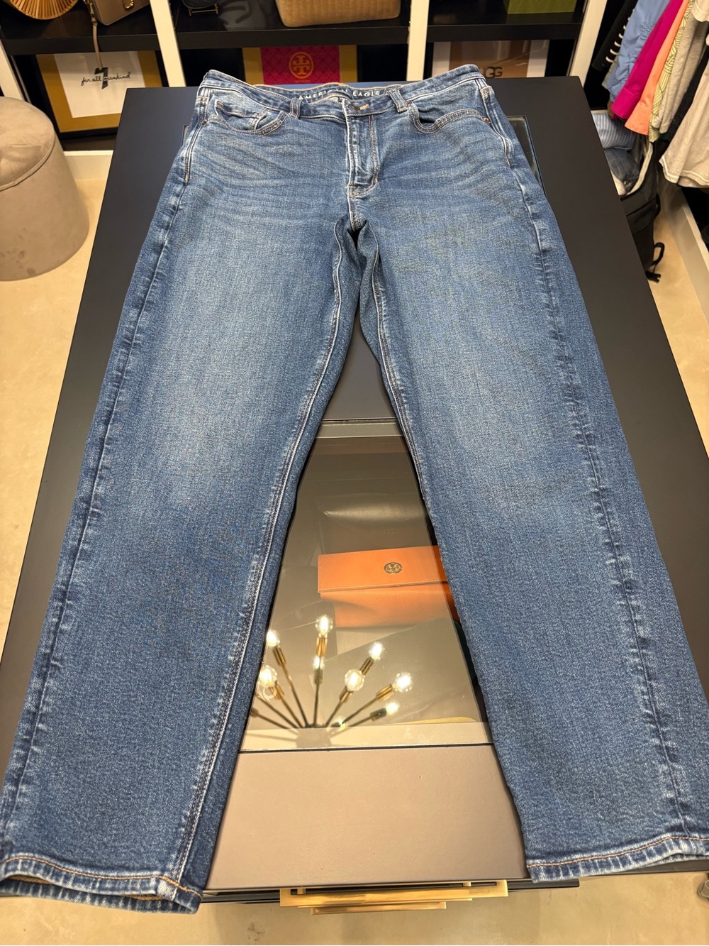 American Eagle Outfitters Stretch Mom Jeans in Medium Blue Wash - Picture 4 of 12